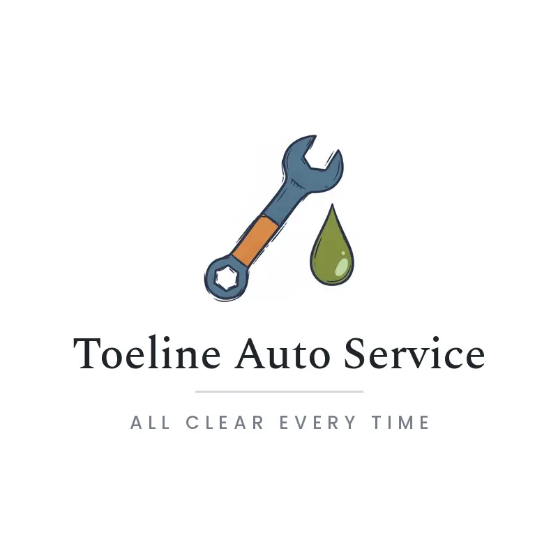 Illustrated vehicle servicing logo with a wrench and an oil drop