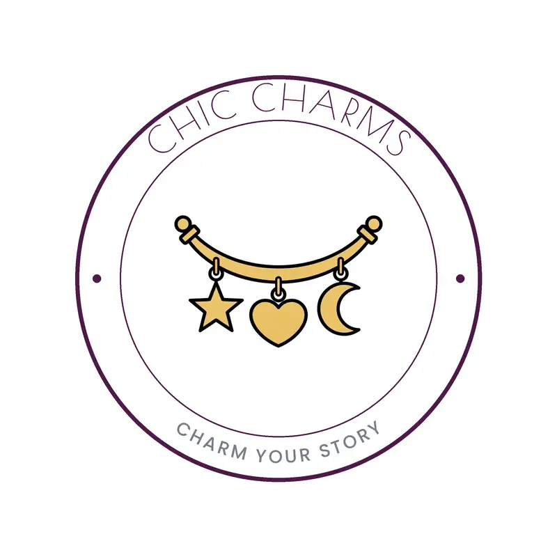The jewelry name Chic Charms as a branded logo in a deco style
