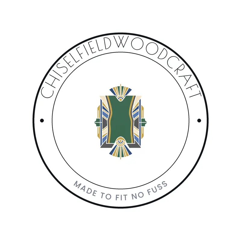 Deco badge live edge wood slab logo for ChiselfieldWoodcraft