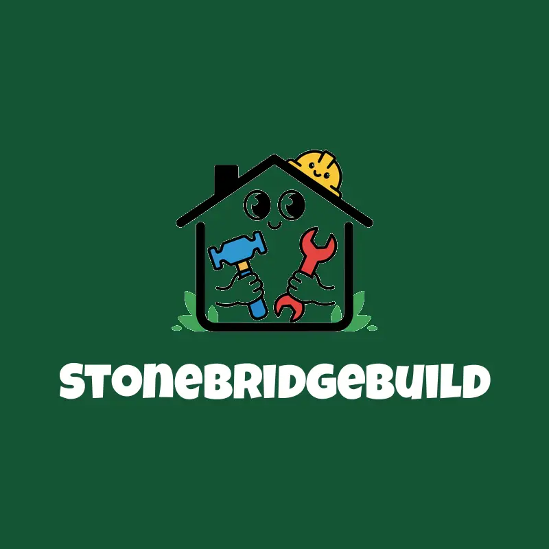 Construction logo idea: house with construction tools in a cartoon style