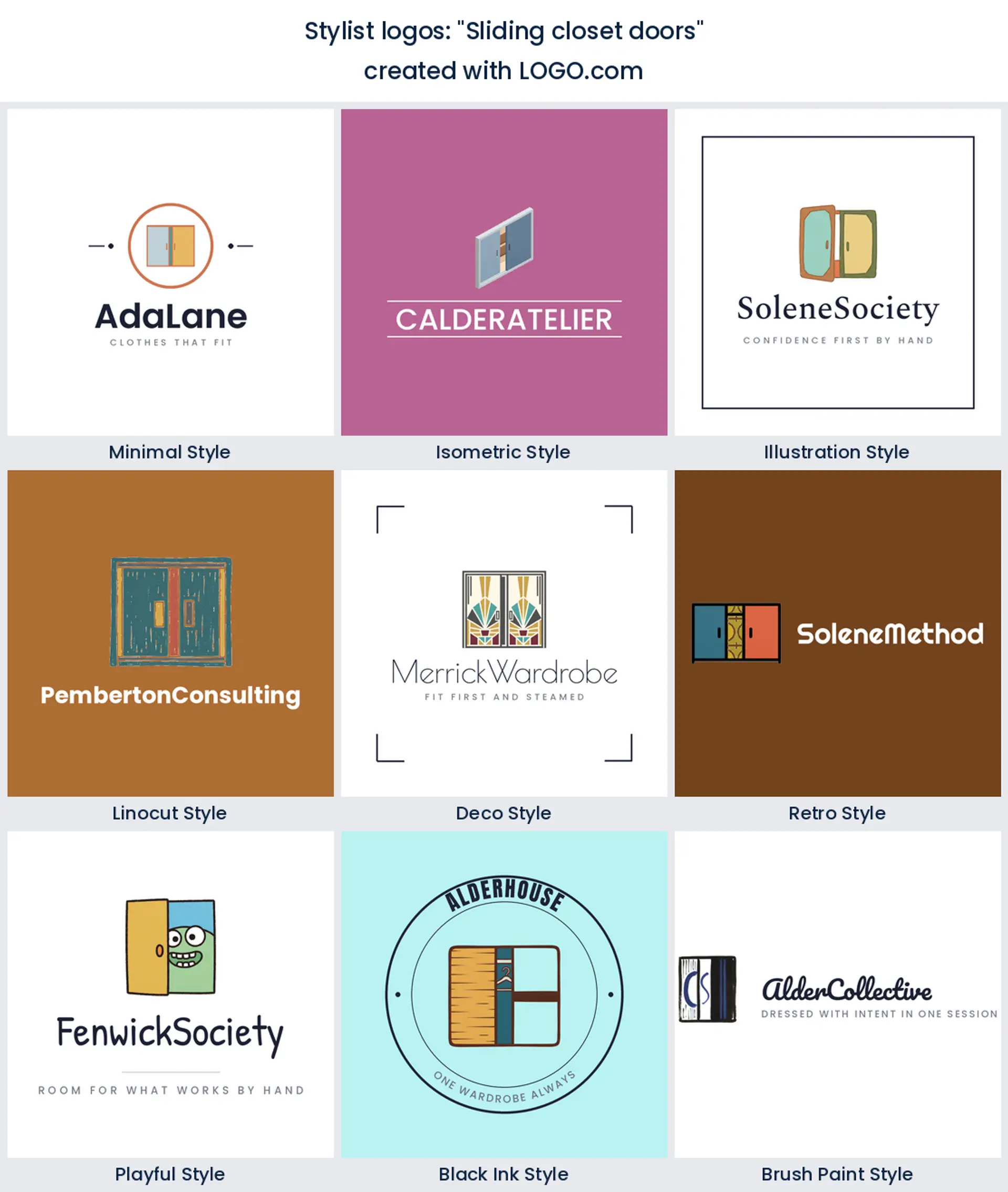 Sliding closet doors stylist logo shown in nine LOGO.com styles