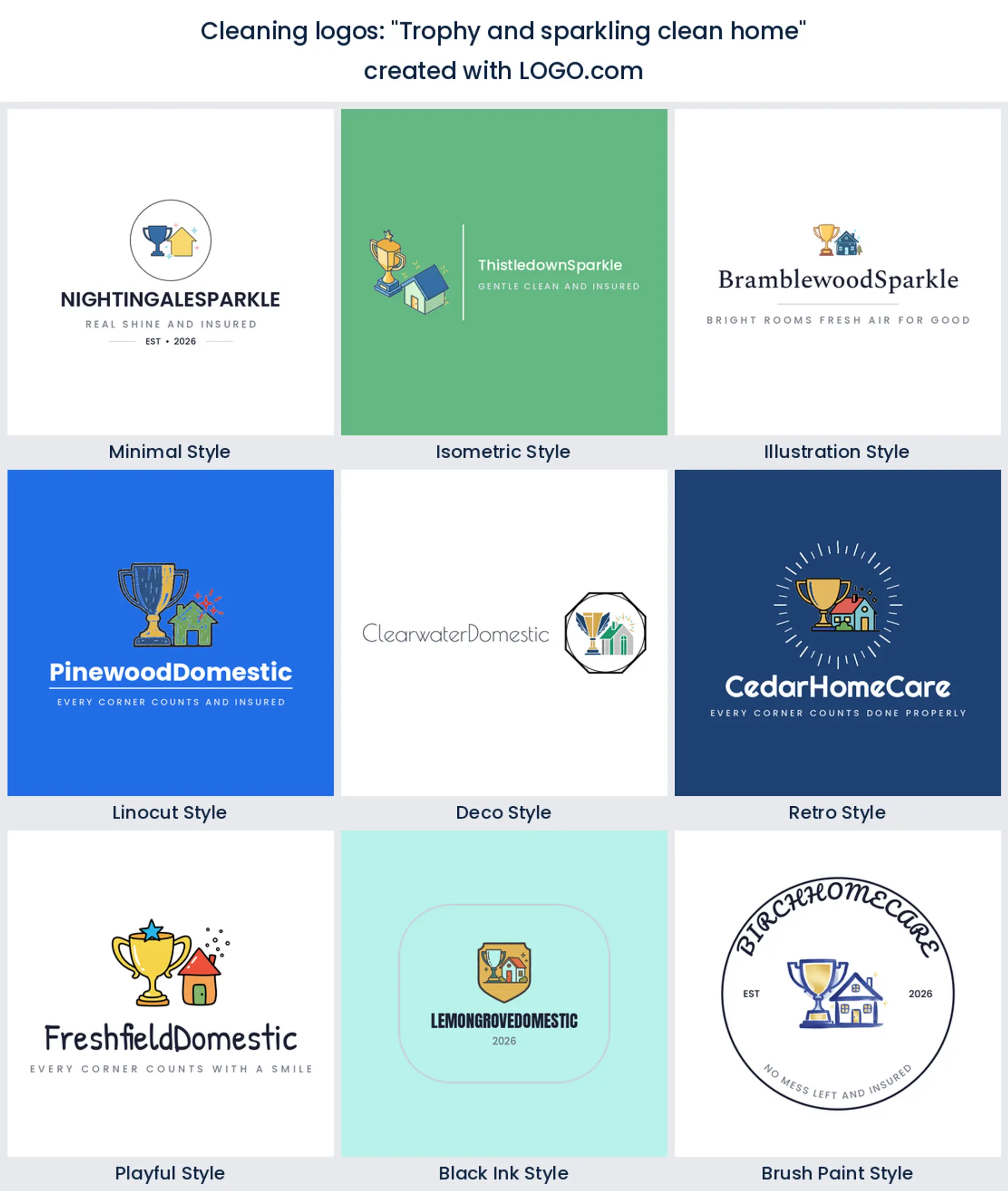 Trophy and sparkling clean home logo idea
