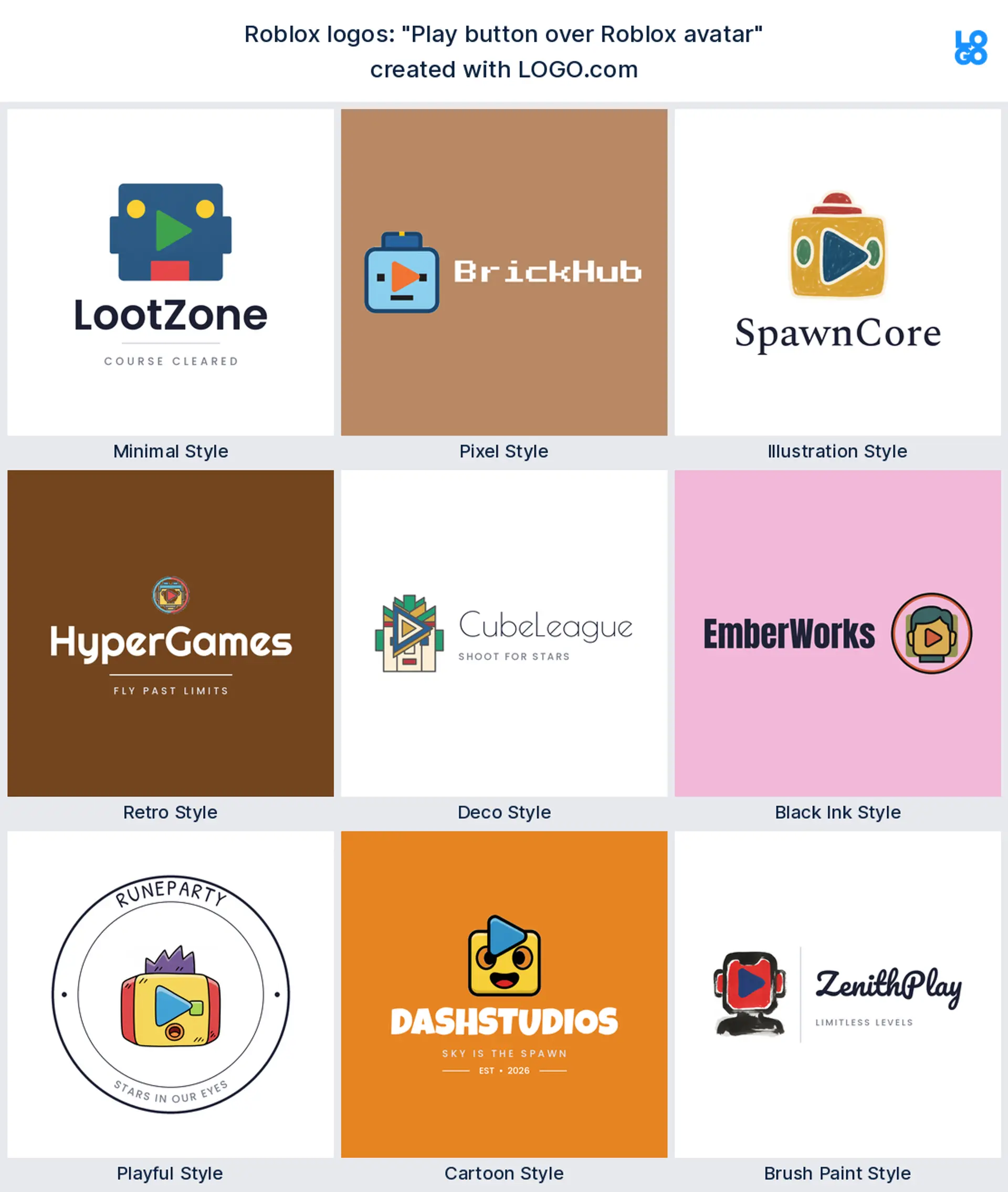 Roblox logos built from the founder prompt "Play button over Roblox avatar"
