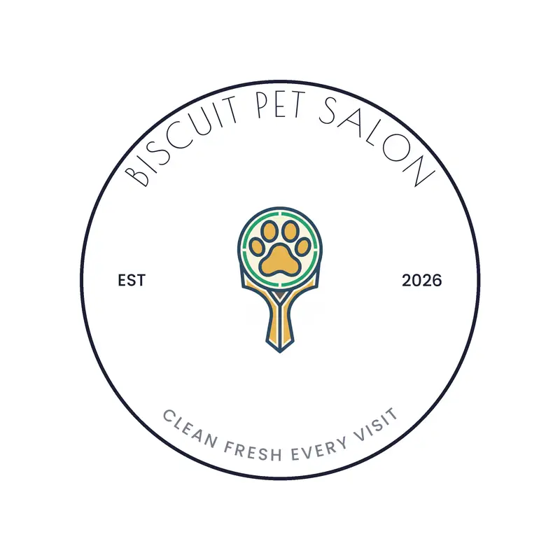 A paw print and a magnifying glass, a detail first grooming logo in a deco style