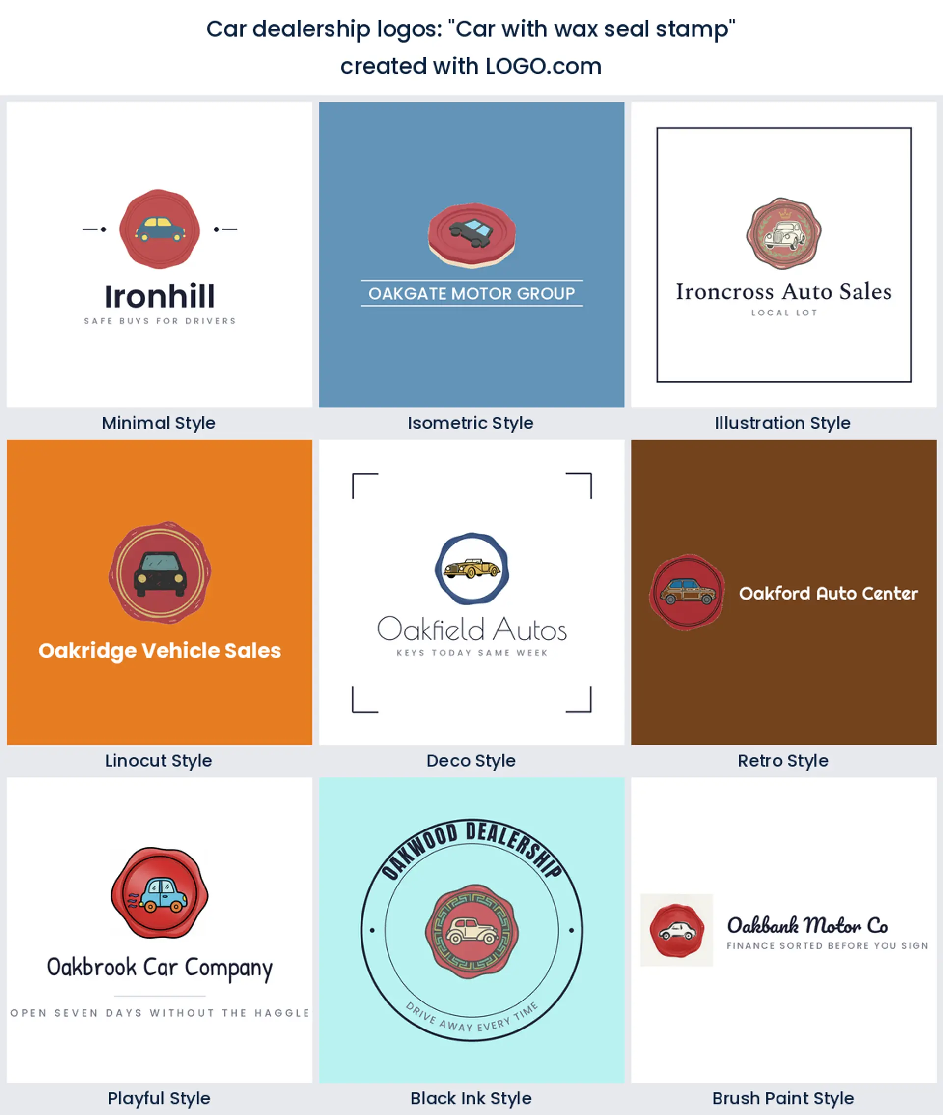 Car and wax seal automotive logo in nine styles