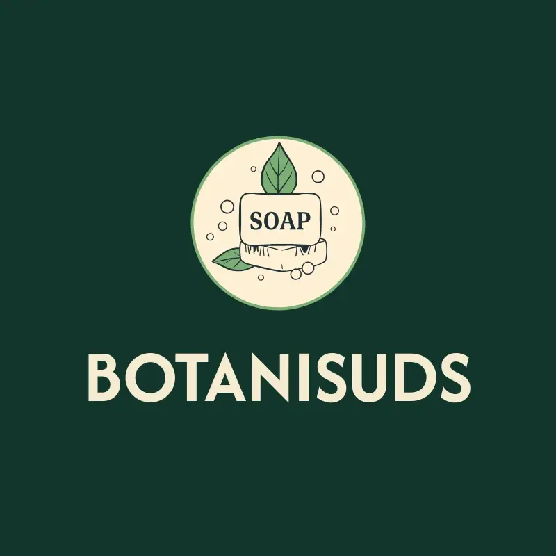 The soap business name BotaniSuds as a branded logo with a color icon