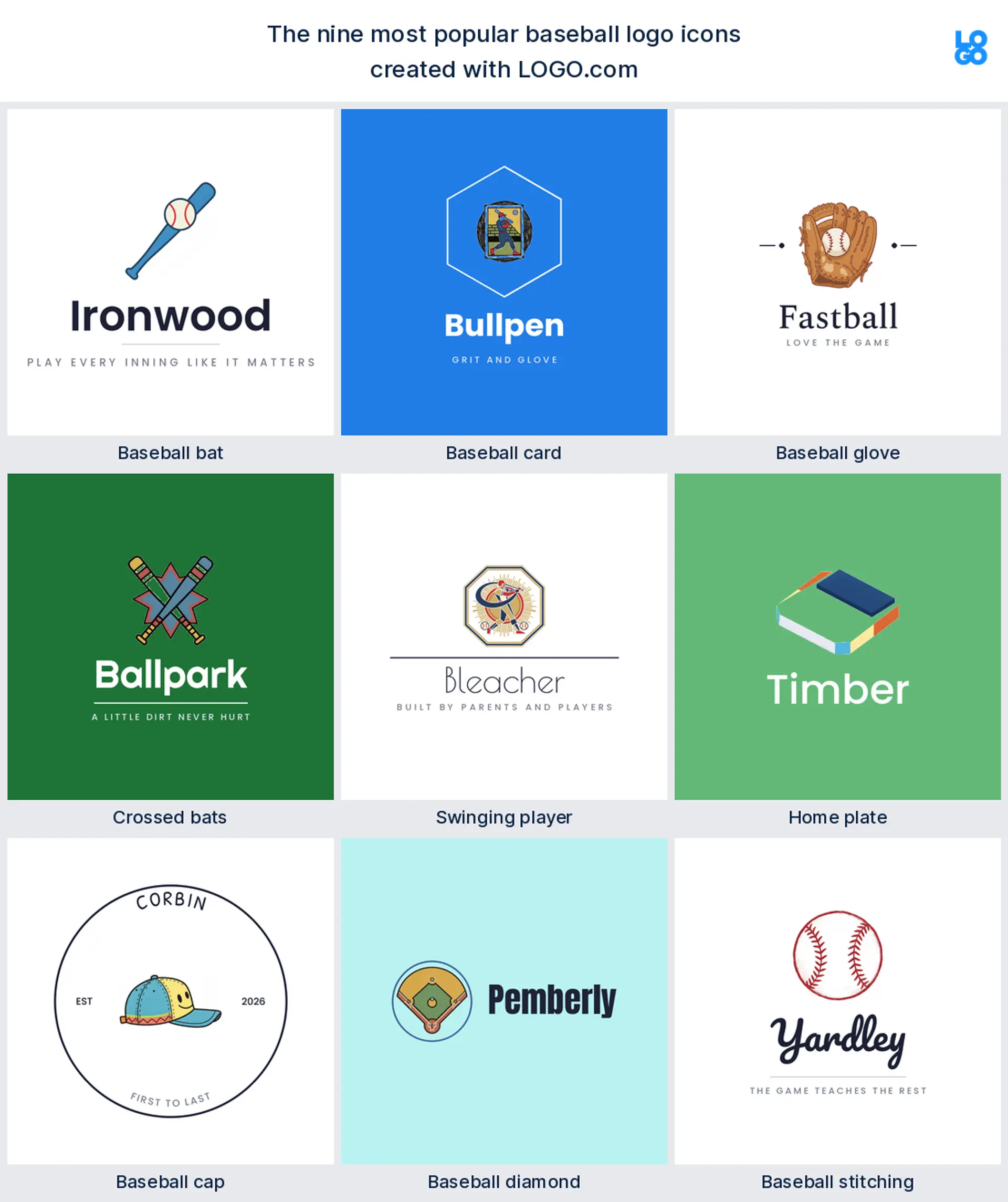 The nine most popular baseball logo icons founders create on LOGO.com