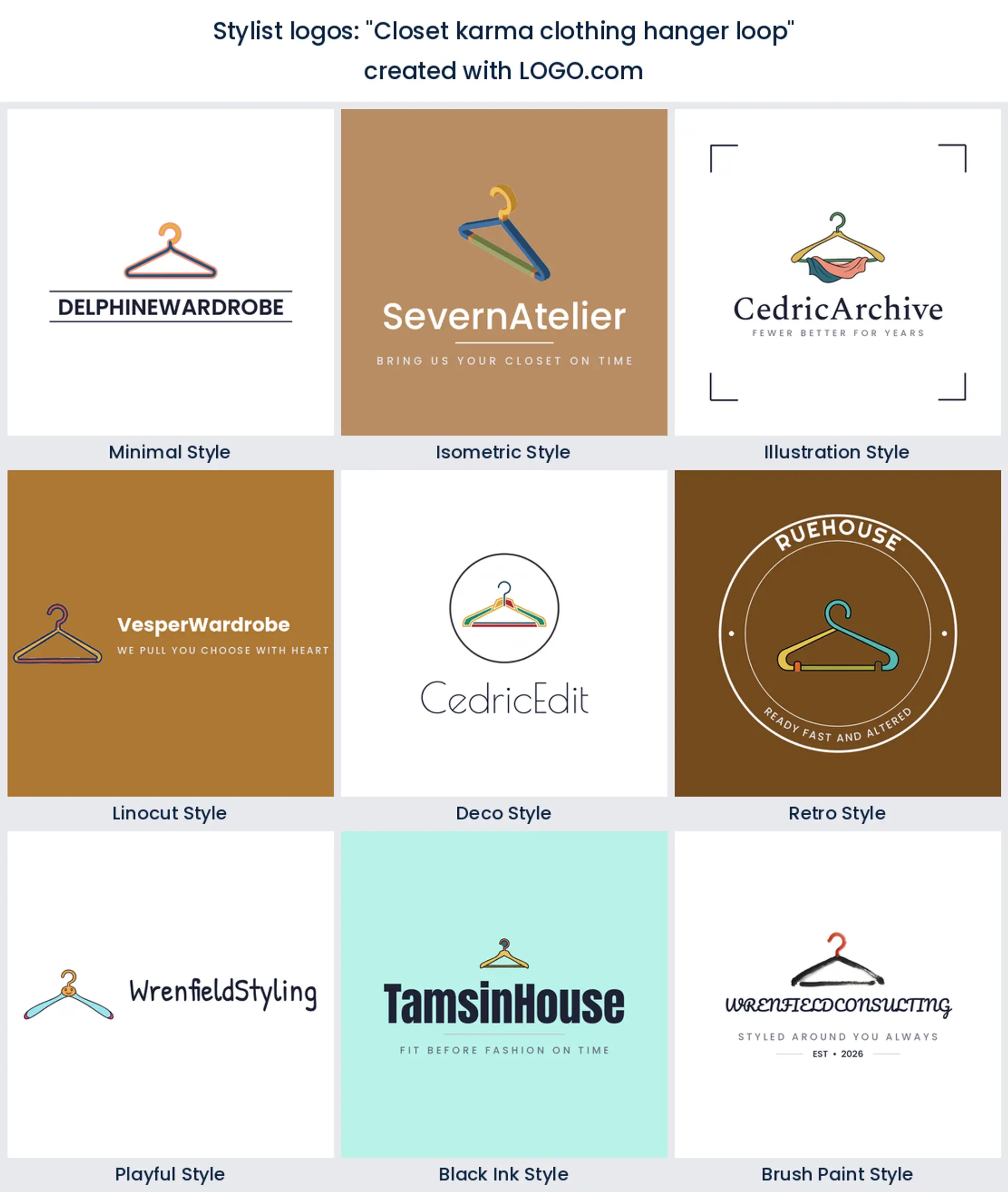 Looping hanger stylist logo shown in nine LOGO.com styles