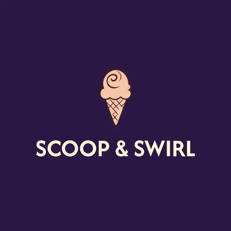 The ice cream shop name Scoop & Swirl as a branded logo with a color icon