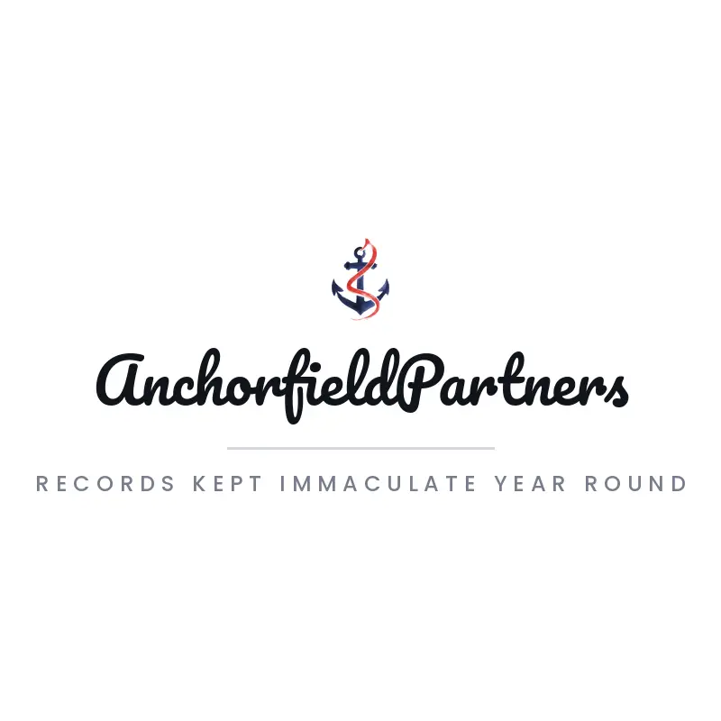 Brush paint finance company logo for AnchorfieldPartners with an anchor drawn over a single stroke