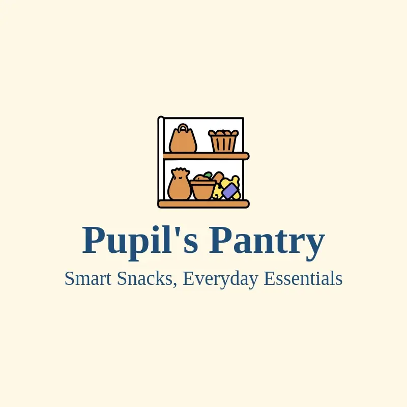 The convenience store name Pupil's Pantry as a branded logo with a color icon