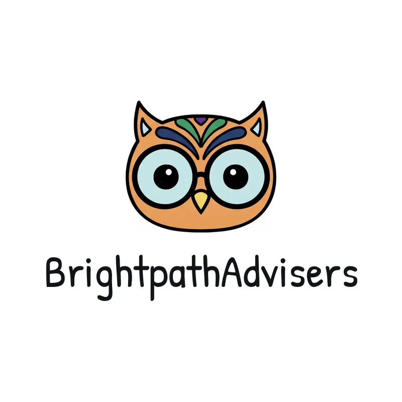 Playful financial advisor logo for BrightpathAdvisers with an owl head wearing round spectacles
