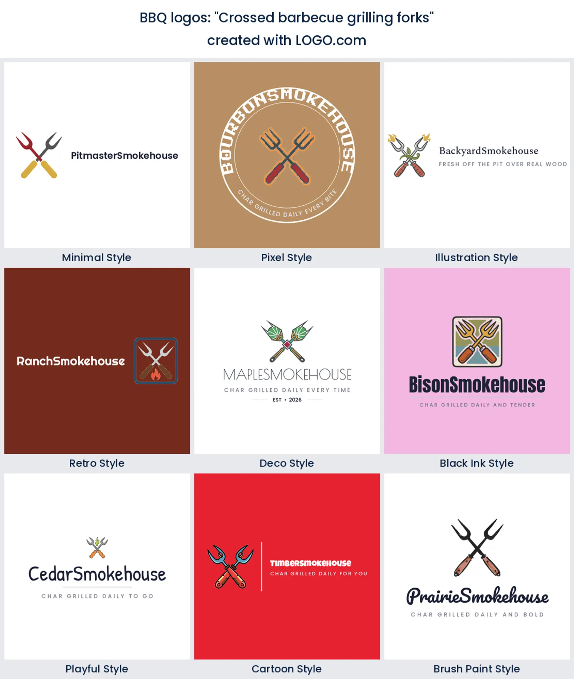 Crossed barbecue grilling forks logo in nine styles.