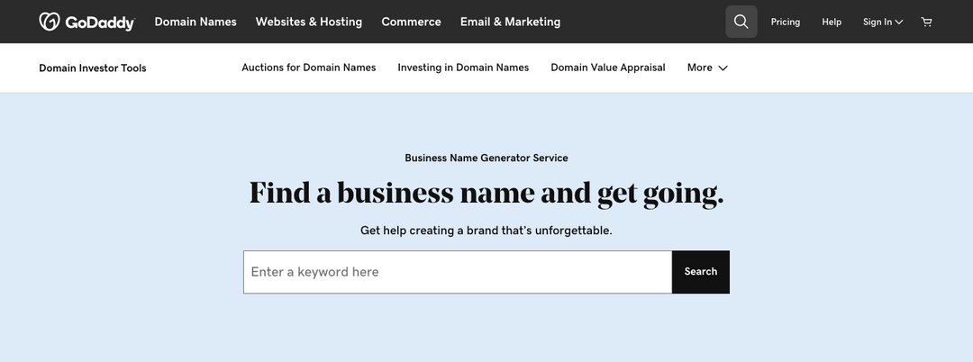 GoDaddy business name generator