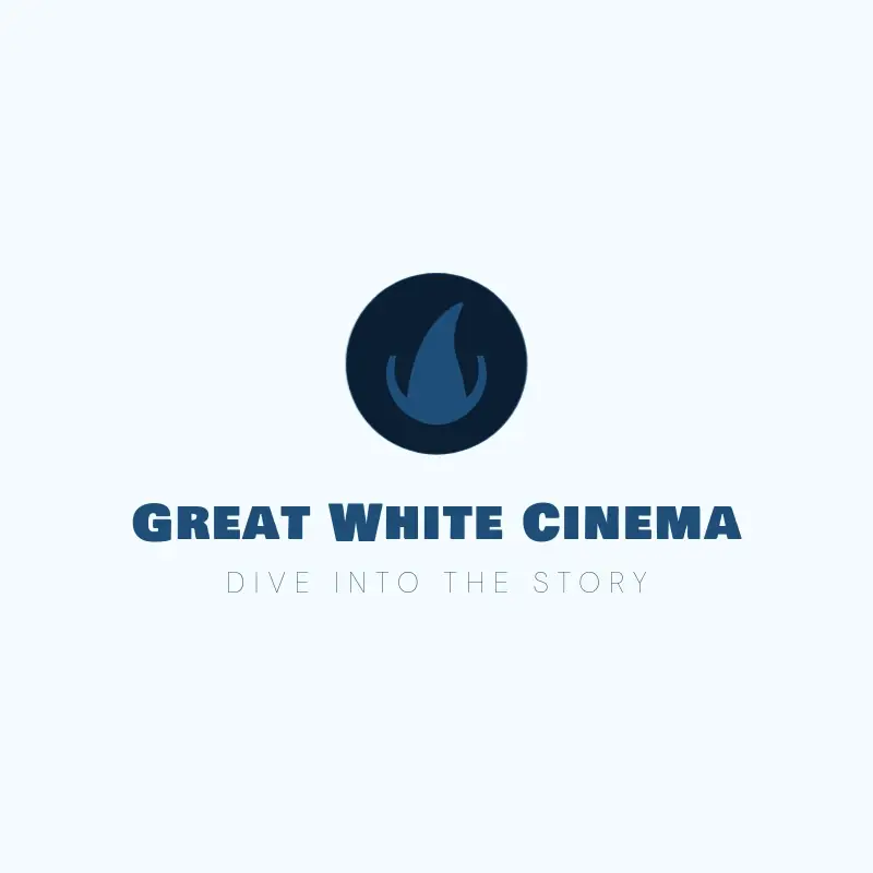 The movie name Great White Cinema as a branded logo with a single color icon