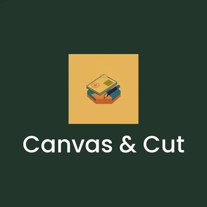 The Etsy shop name Canvas & Cut as a branded logo in an isometric style