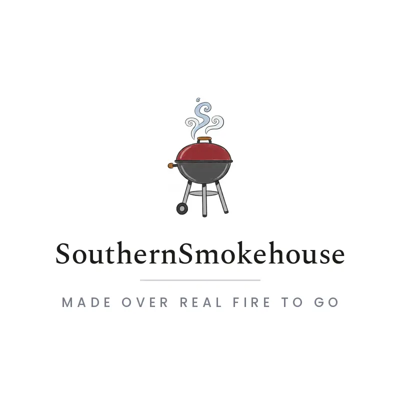 An illustrated smoker grill with smoke wisps logo on a white background.