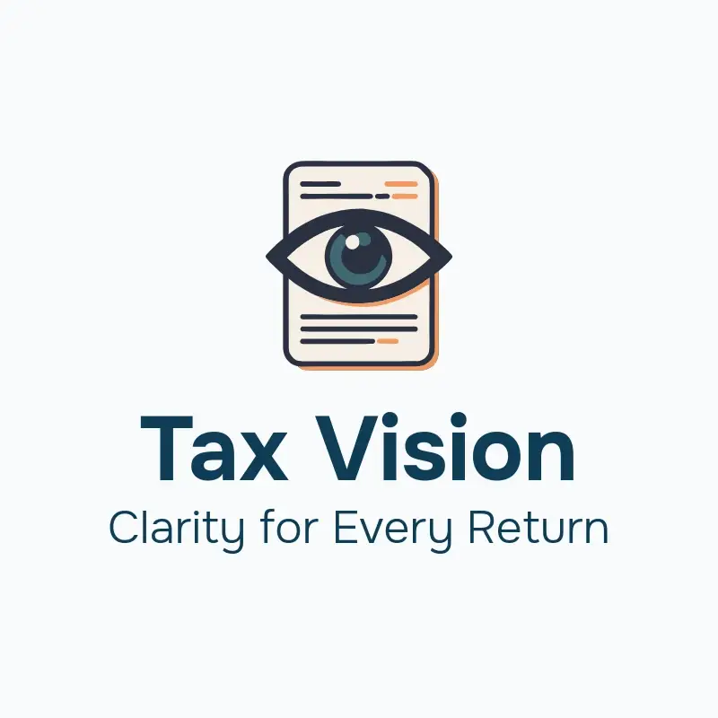 The consulting business name Tax Vision as a branded logo with a color icon