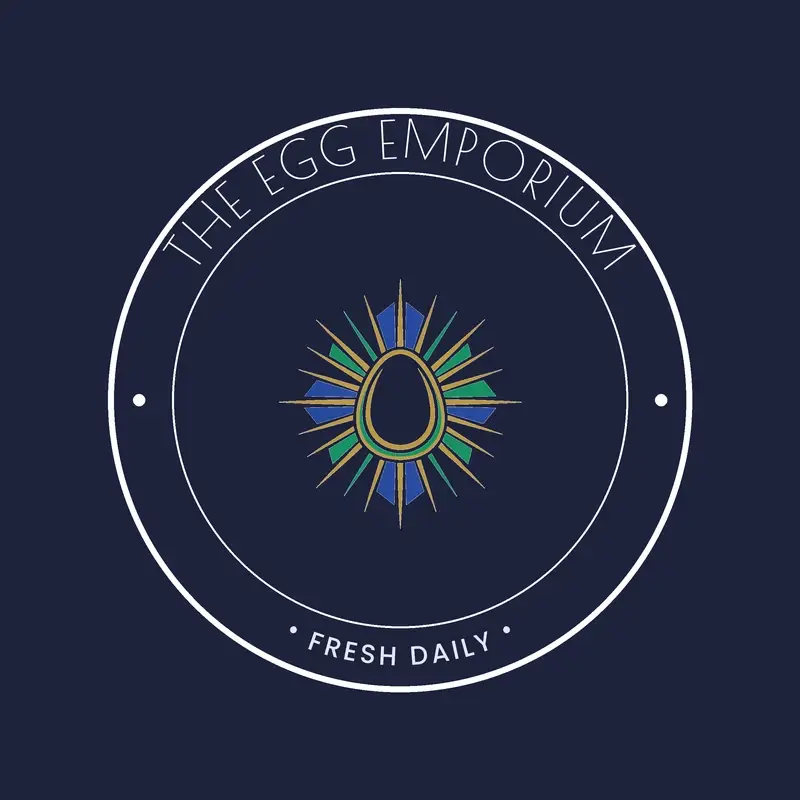 The farm name The Egg Emporium as a branded logo in a deco style
