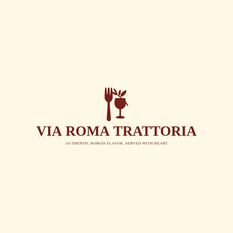 The Italian restaurant name Via Roma Trattoria as a branded logo with a single color icon