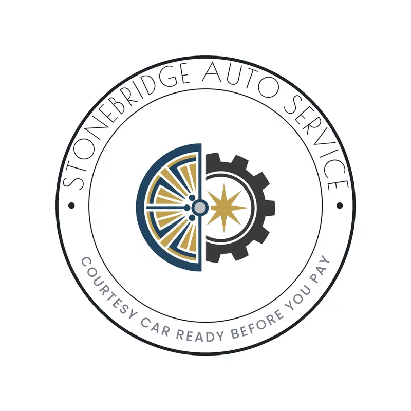 Deco style tire shop logo pairing a car wheel with a gear