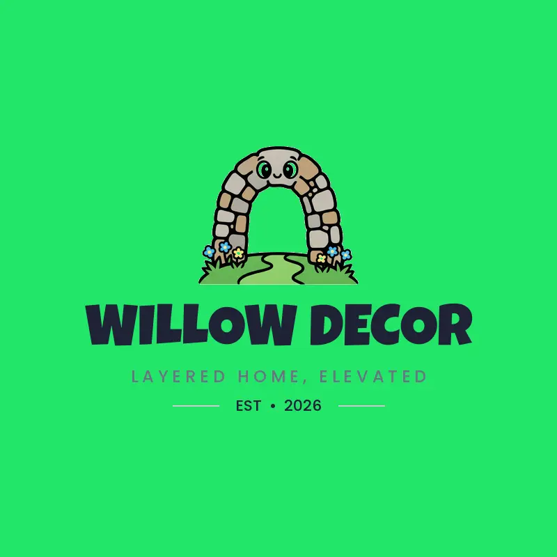 A stone arch over a garden path, an indoor outdoor design logo in a cartoon style