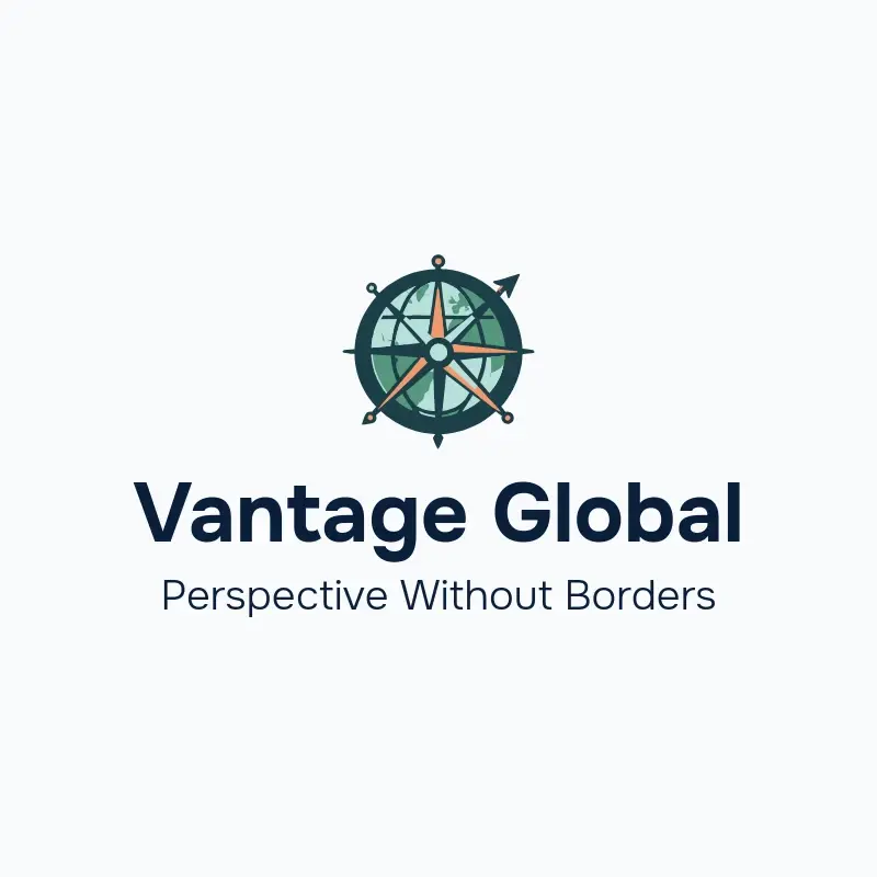 The consulting business name Vantage Global as a branded logo with a color icon