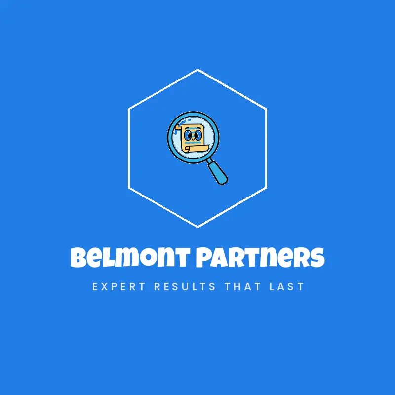 A magnifying glass over evidence, a due diligence consulting logo in a cartoon style