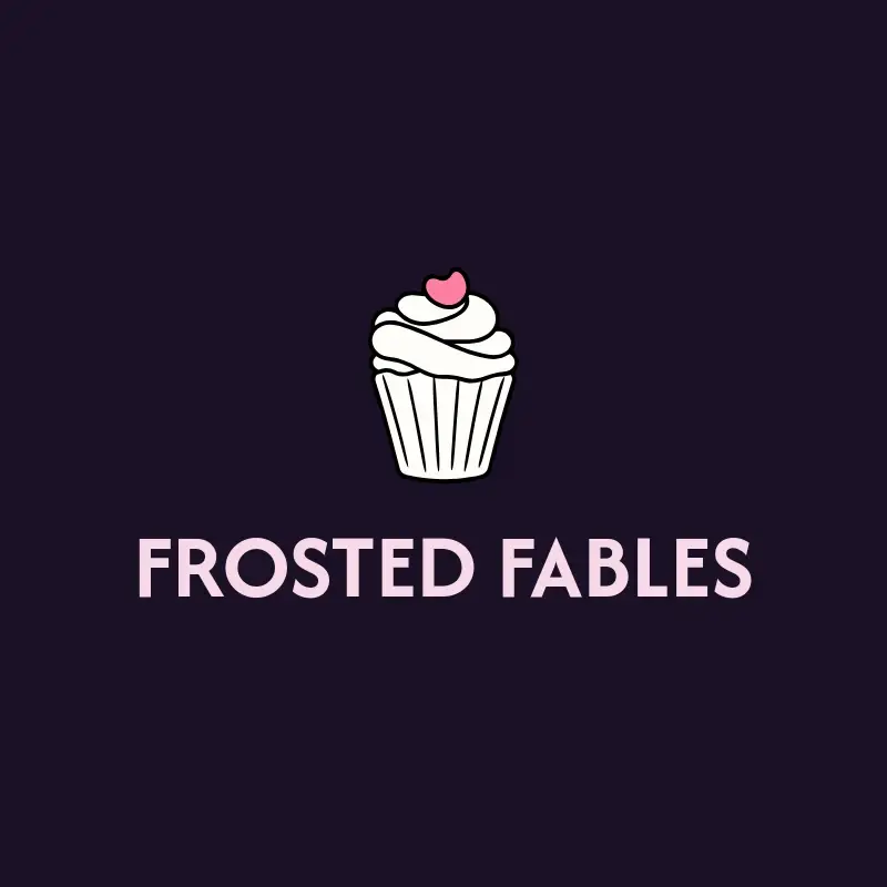 The cake business name Frosted Fables as a branded logo with a color icon