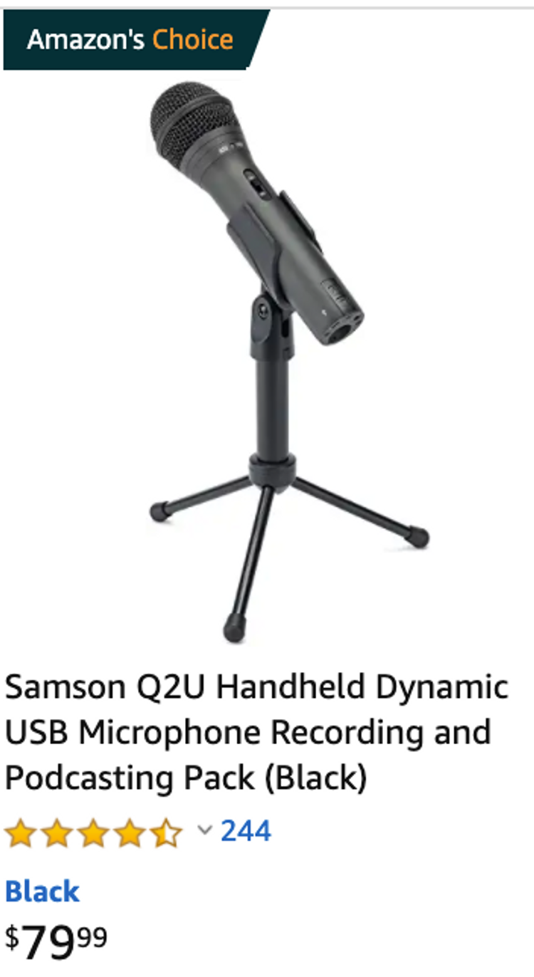 Samson Q2U Handheld Dynamic USB Microphone Recording and Podcasting Pack  (Black) 