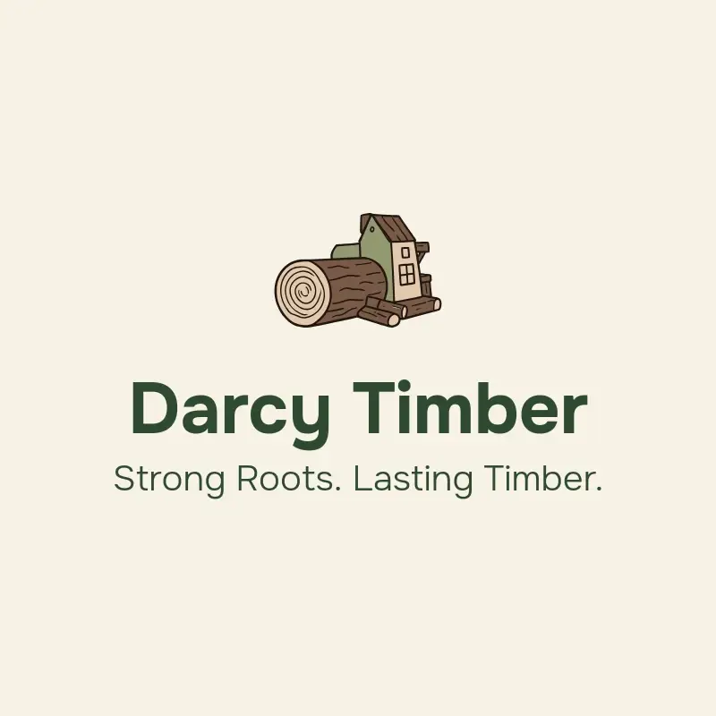 The woodworking name Darcy Timber as a branded logo with a color icon