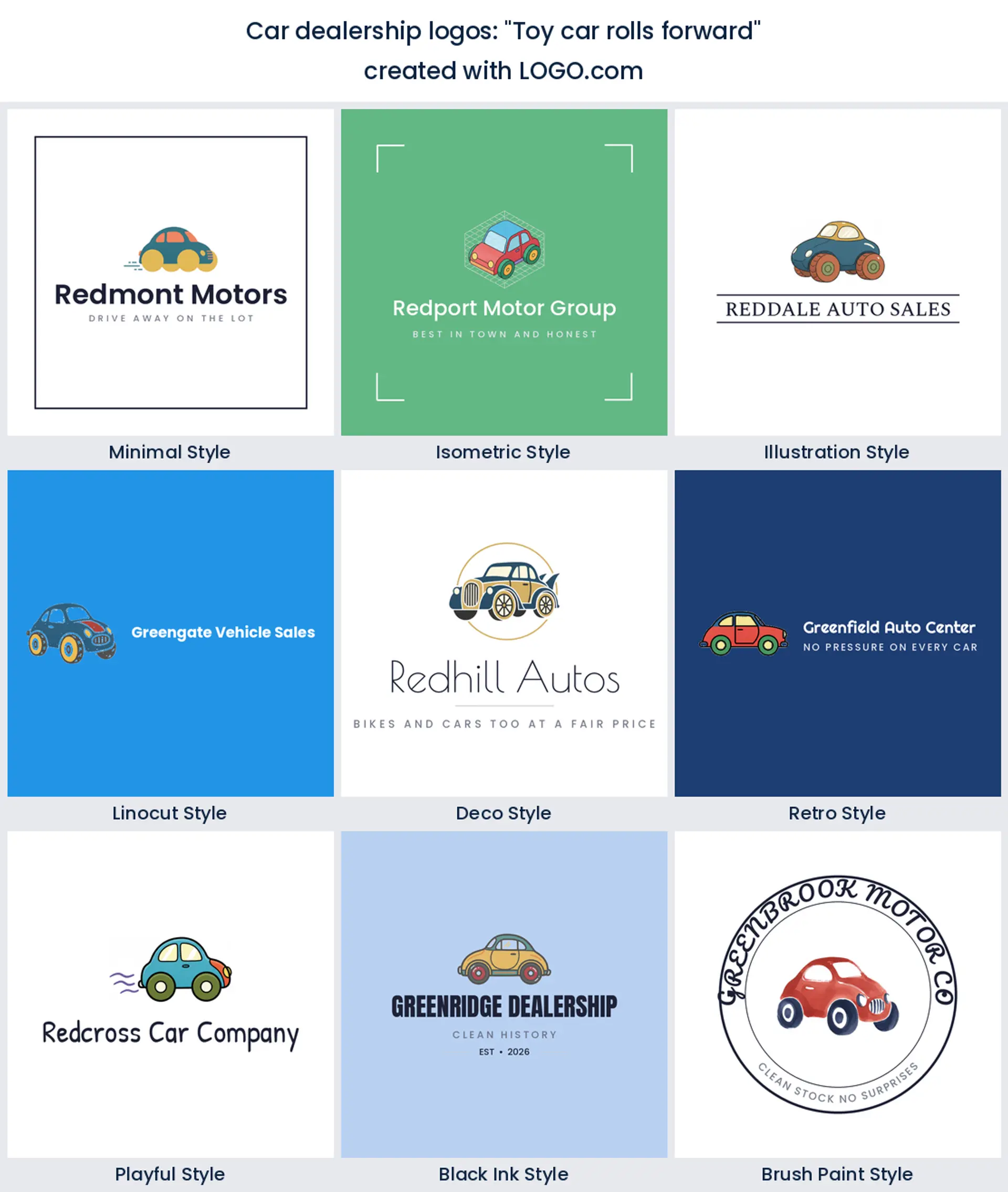 Toy car automotive logo in nine styles