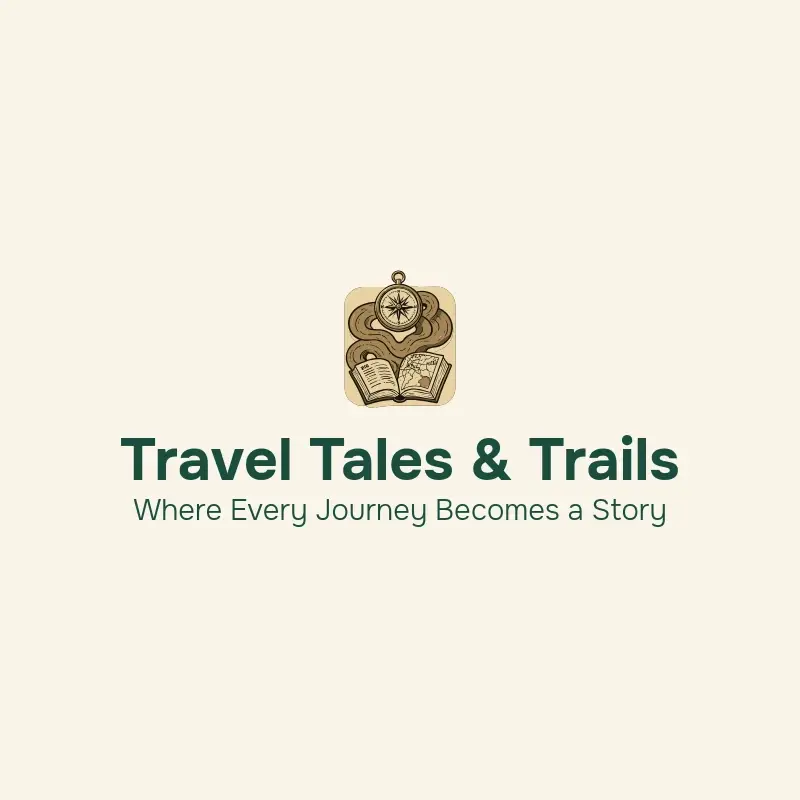 The blog name Travel Tales & Trails as a branded logo with a color icon