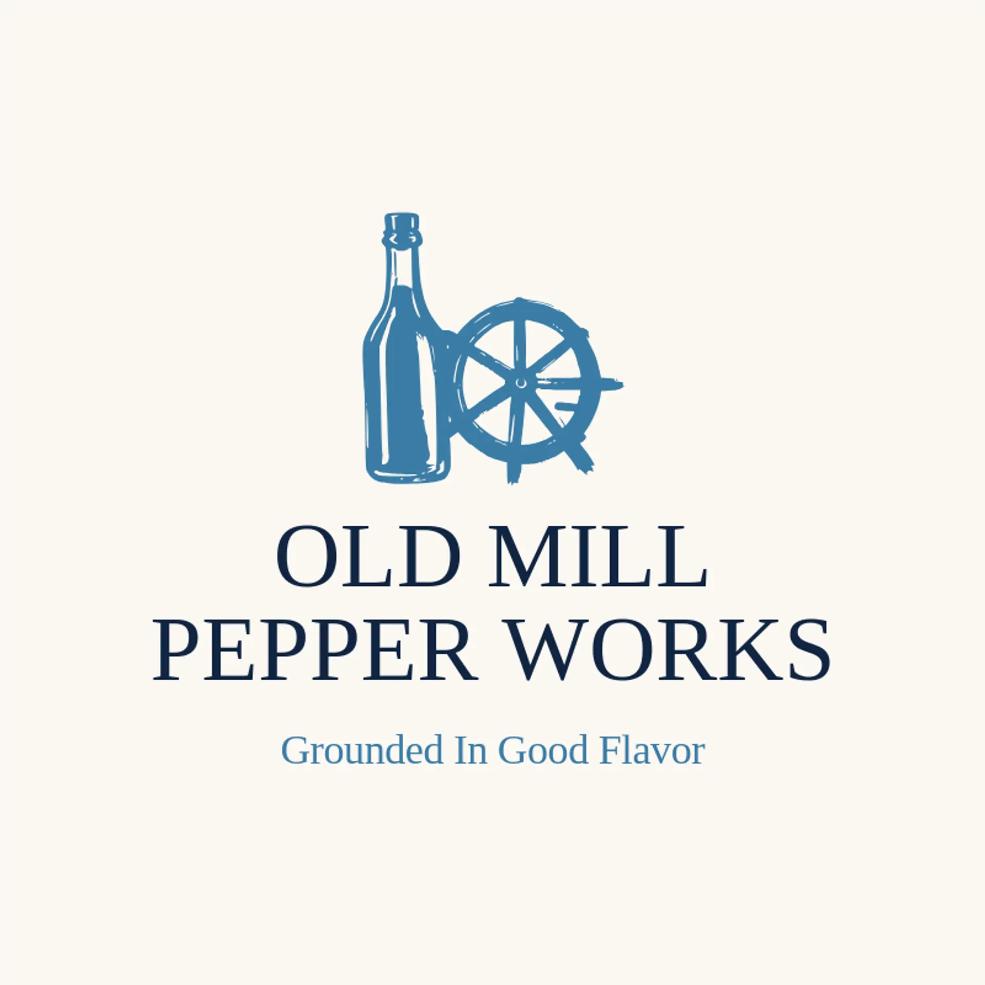 Old Mill Pepper Works logo for hot sauce