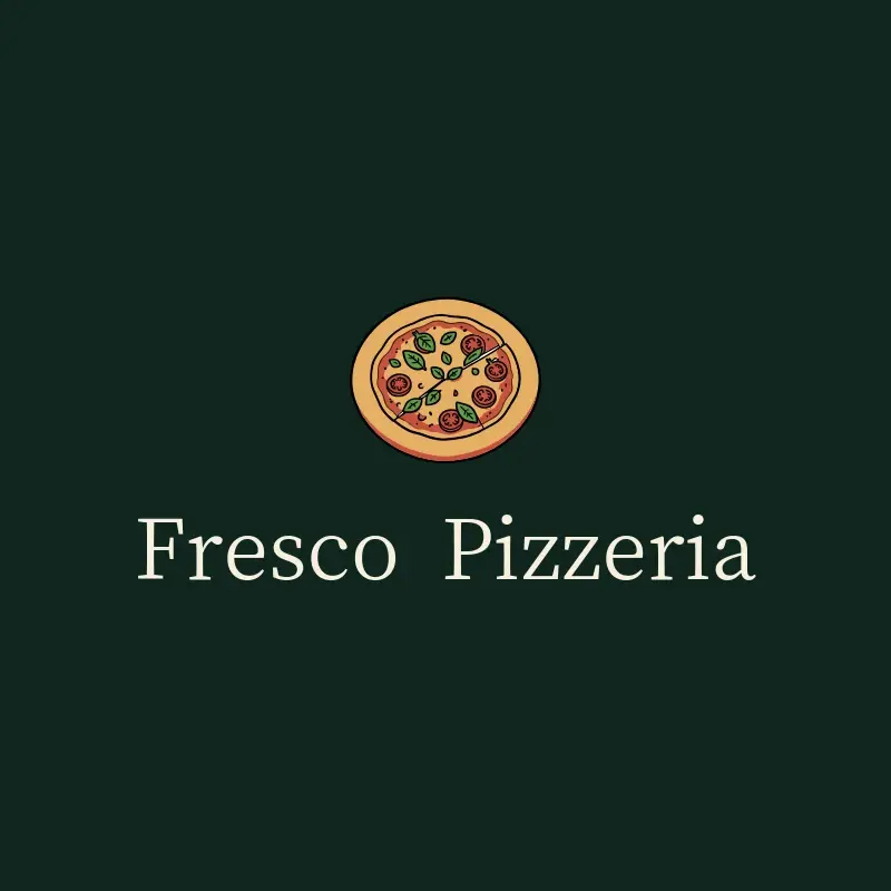 The pizza shop name Fresco Pizzeria as a branded logo with a color icon
