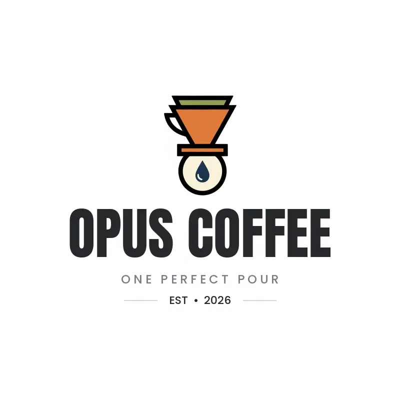 The cafe name Opus Coffee as a branded logo in a black ink style